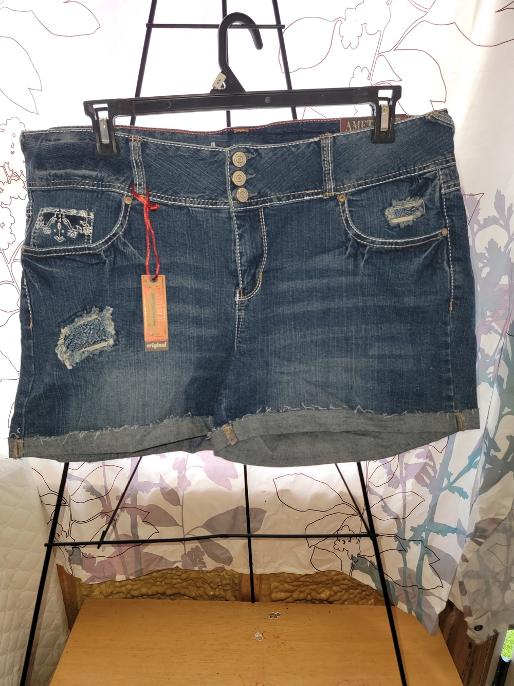 Amethyst Jeans Distressed Dark Blue Denim Shorts